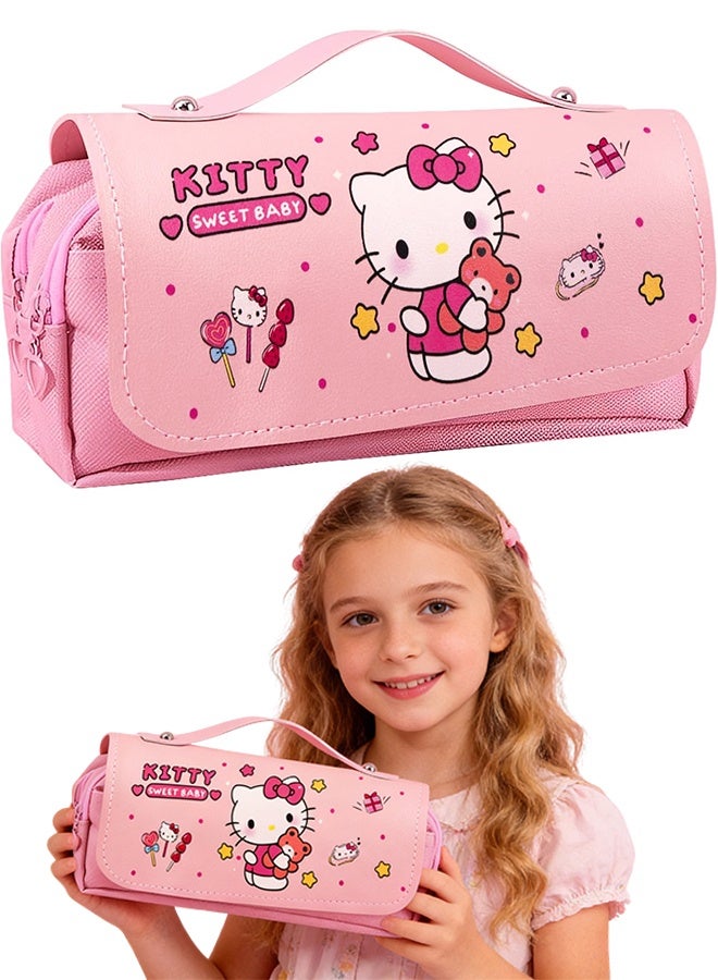 Hello Kitty Sanrio Hello Kitty Pencil Case, Pink Pencil Case for Girls, Large Capacity with Compartments for Students, Kids for School & Office Supplies, Back to School & Birthday Gift for Kids - Image 1